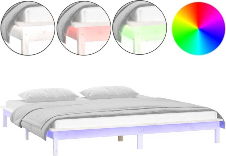 VidaXL -Bedframe-LED-massief-hout-wit-120x190-cm-4FT-Small-Double