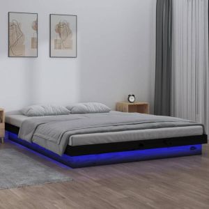VidaXL Bedframe LED massief hout zwart 140x190 cm