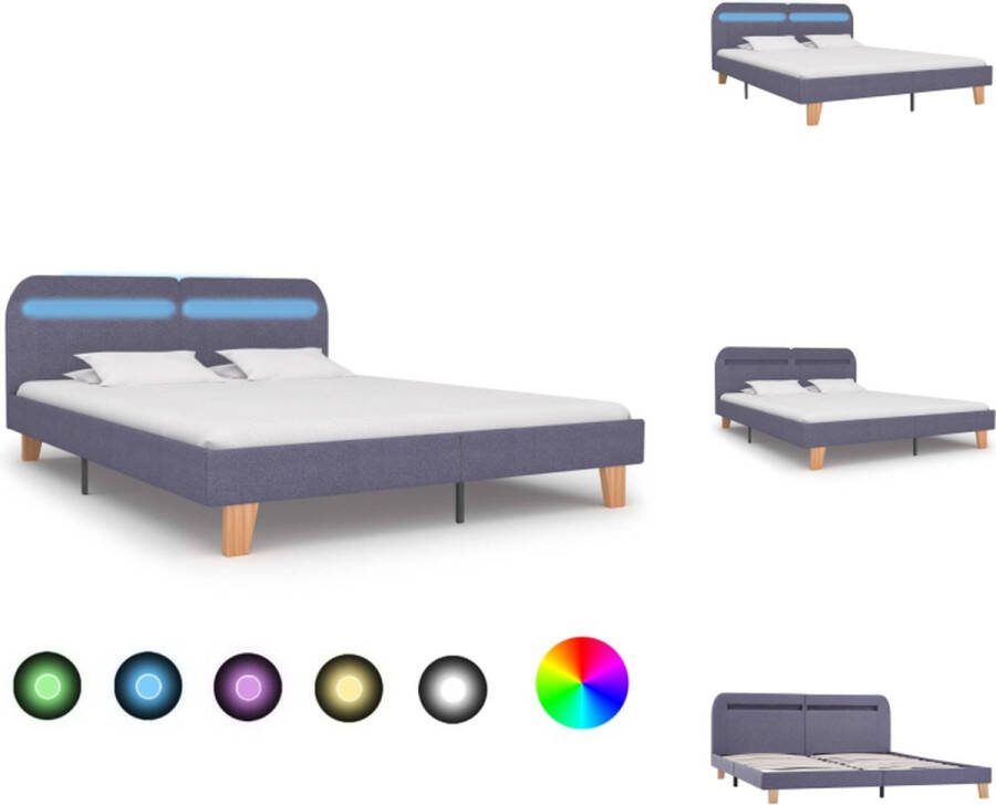 VidaXL Bedframe LED-strip 208 x 165 x 80 cm Lichtgrijs Populierenhout MDF 160 x 200 cm Bed