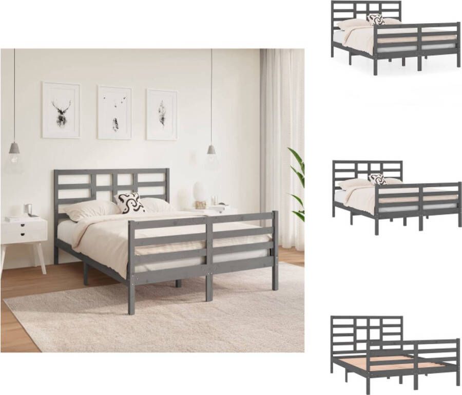 VidaXL Bedframe Massief Grenen Grijze Kleur 195.5 x 141 x 104 cm Geschikt voor Matras 135 x 190 cm Bed