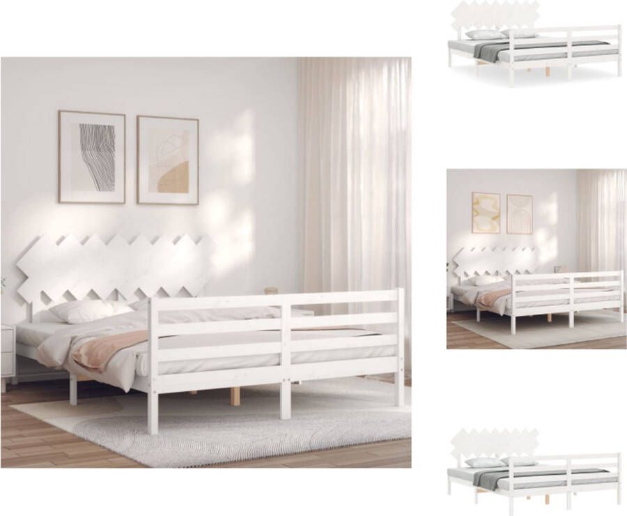 VidaXL Bedframe Massief Grenen Wit 205.5 x 165.5 x 81 cm Multiplex lattenbodem Bed