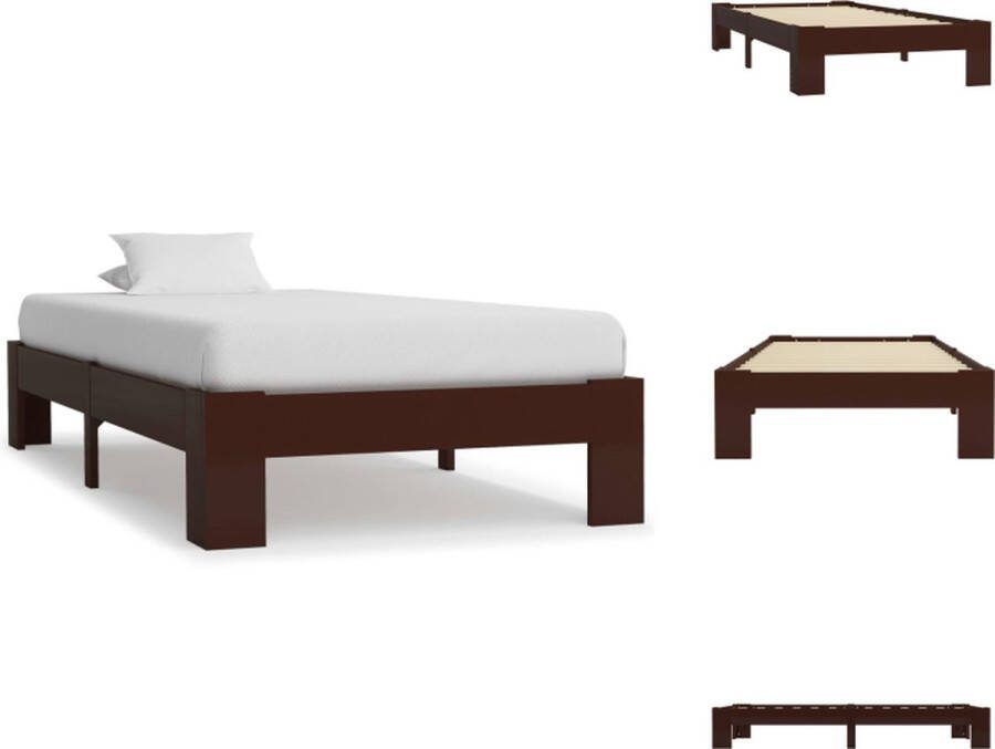 VidaXL Bedframe Massief Grenenhout 100 x 200 cm Donkerbruin Bed