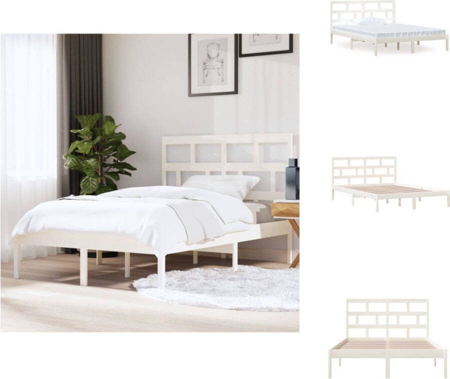 VidaXL Bedframe Massief grenenhout 150 x 200 cm Wit Bed