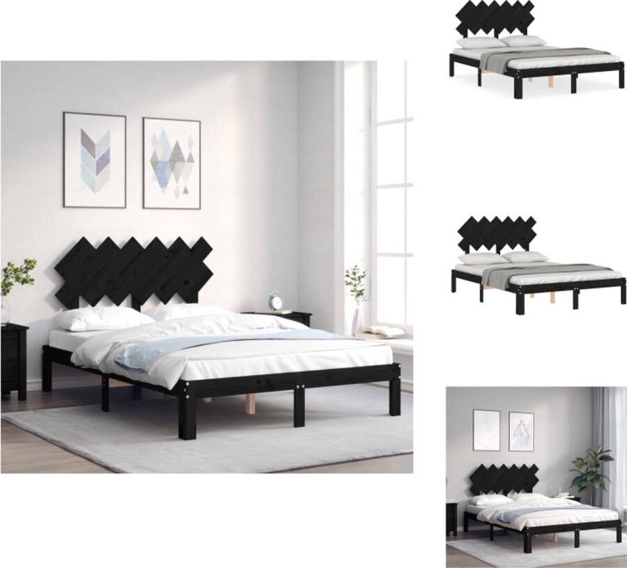 VidaXL Bedframe Massief grenenhout 193.5 x 138.5 x 81 cm Multiplex lattenbodem Zwart Bed