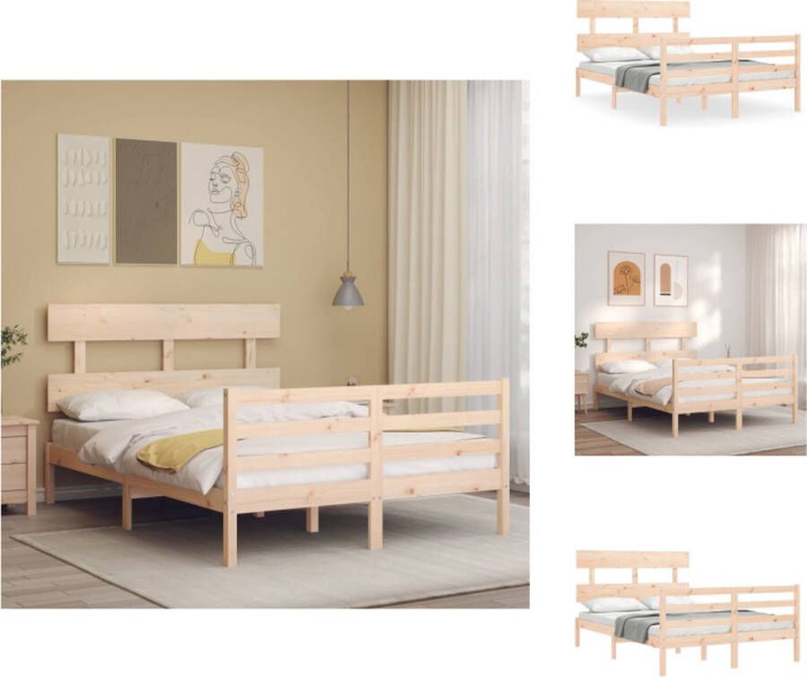 VidaXL Bedframe Massief grenenhout 205.5 x 125.5 x 81 cm Multiplex lattenbodem Bed