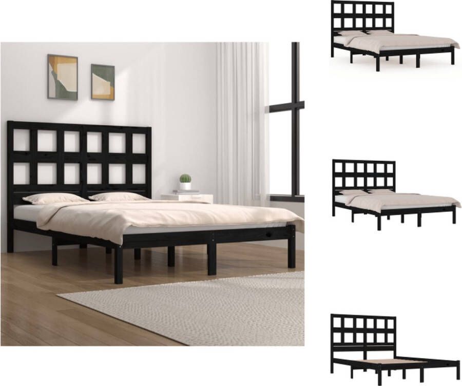 VidaXL Bedframe Massief Grenenhout 205.5 x 155.5 cm Zwart 150 x 200 cm matras Montage vereist Bed