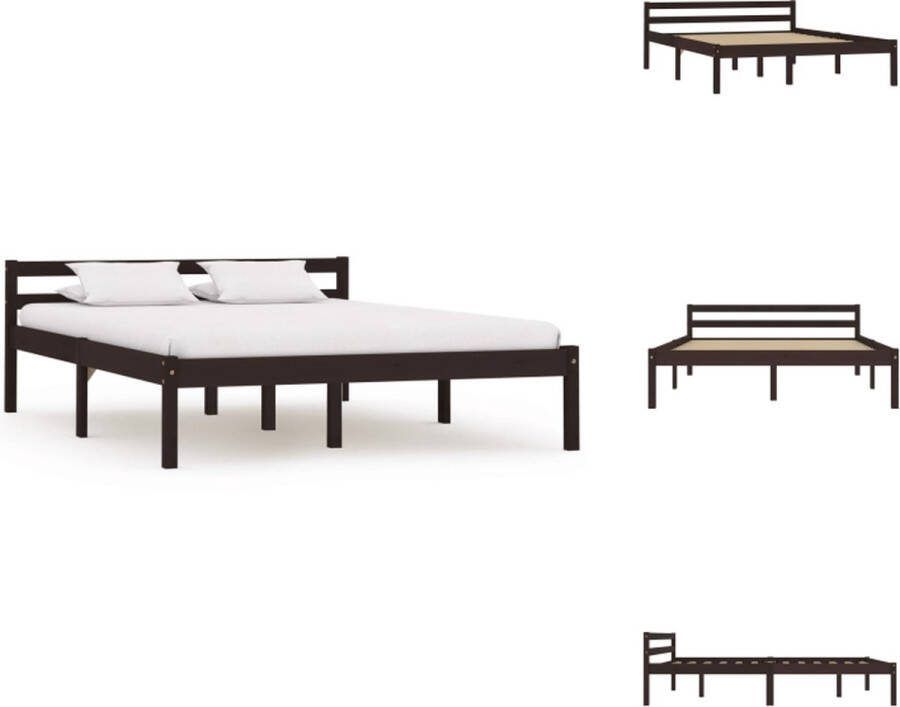 VidaXL Bedframe Massief Grenenhout 206 x 126 x 60 cm Donkerbruin Bed