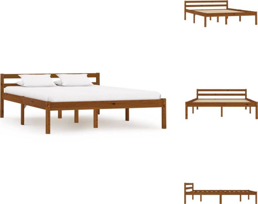 VidaXL Bedframe Massief Grenenhout 206 x 126 x 60 cm Kleur- Honingbruin Bed
