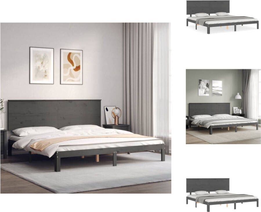 VidaXL Bedframe Massief Grenenhout Grijs 203.5 x 203.5 x 82.5 cm Multiplex Lattenbodem Uitstekende Ondersteuning Bed