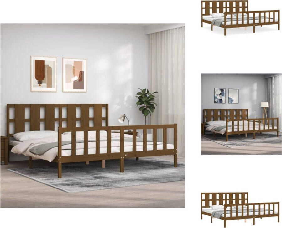 VidaXL Bedframe Massief Grenenhout Honingbruin 205.5 x 185.5 x 100 cm Multiplex Lattenbodem Functioneel hoofd- en voeteneinde Montage vereist Bed