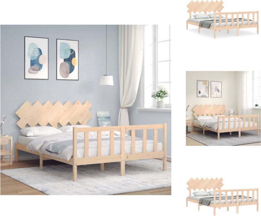 VidaXL Bedframe Massief Grenenhout Multiplex Lattenbodem Functioneel Hoofd- en Voeteneinde 195.5x145.5x80.5 cm Bed