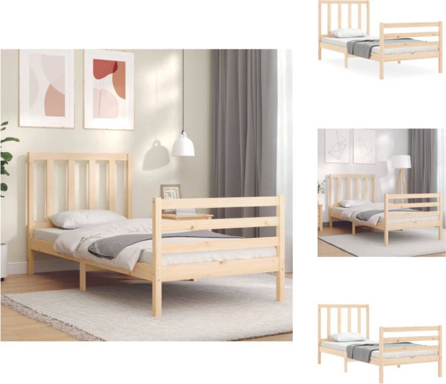 VidaXL Bedframe Massief Grenenhout Multiplex Lattenbodem Functioneel hoofd- en voeteneinde 205.5 x 105.5 x 100 cm (L x B x H) Onbehandeld 100 x 200 cm Bed