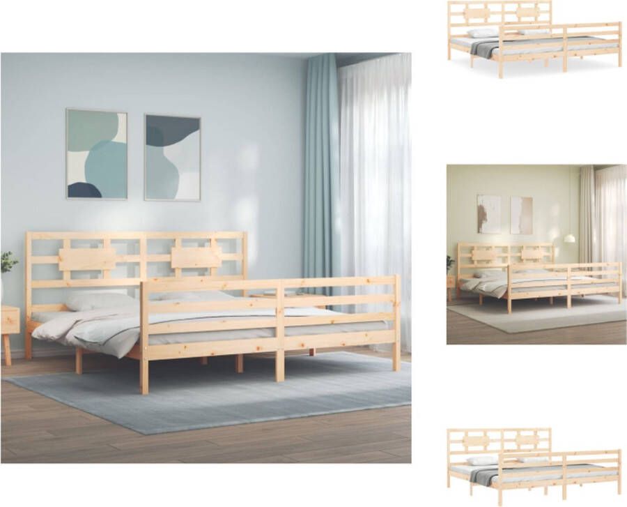 VidaXL Bedframe Massief Grenenhout Multiplex Lattenbodem Functioneel hoofd- en voeteneinde 205.5 x 205.5 cm Onbehandeld 200 x 200 cm Bed