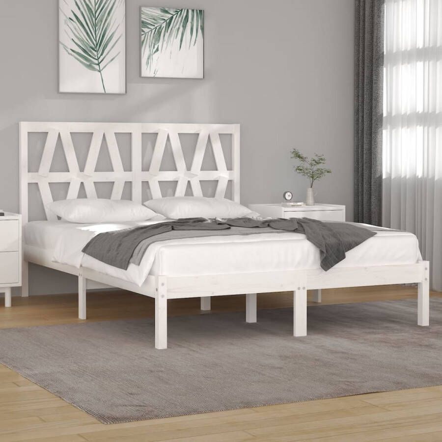 VidaXL Bedframe massief grenenhout wit 120x190 cm 4FT Small Double