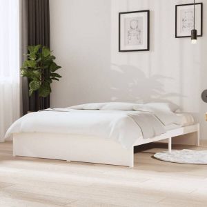 VidaXL Bedframe massief grenenhout wit 135x190 cm Double