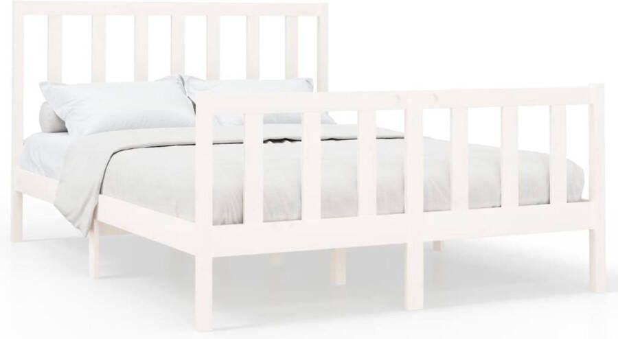 VidaXL -Bedframe-massief-grenenhout-wit-150x200-cm-5FT-king-size