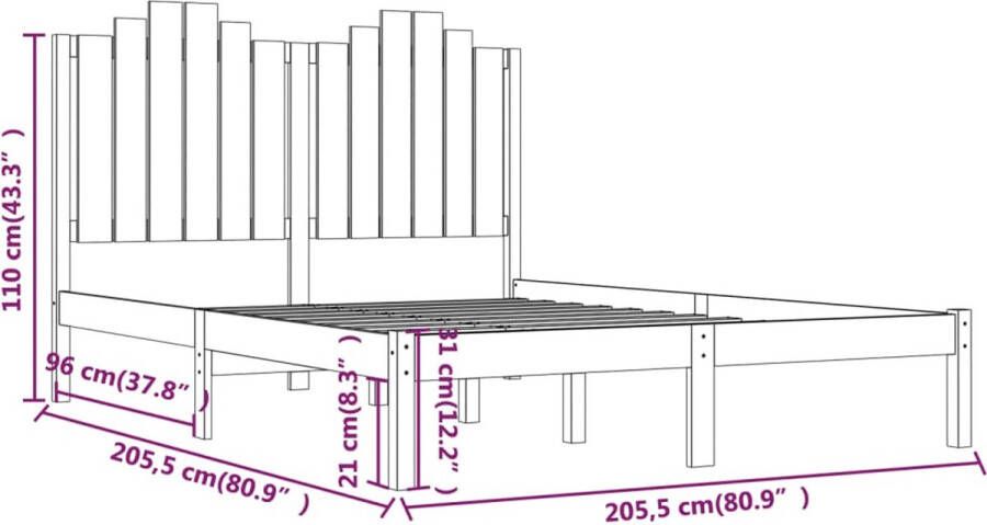 VidaXL Bedframe massief grenenhout wit 120x190 cm 4FT Small Double