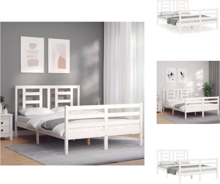 VidaXL Bedframe Massief grenenhout Wit 205.5 x 125.5 x 100 cm Multiplex lattenbodem Bed