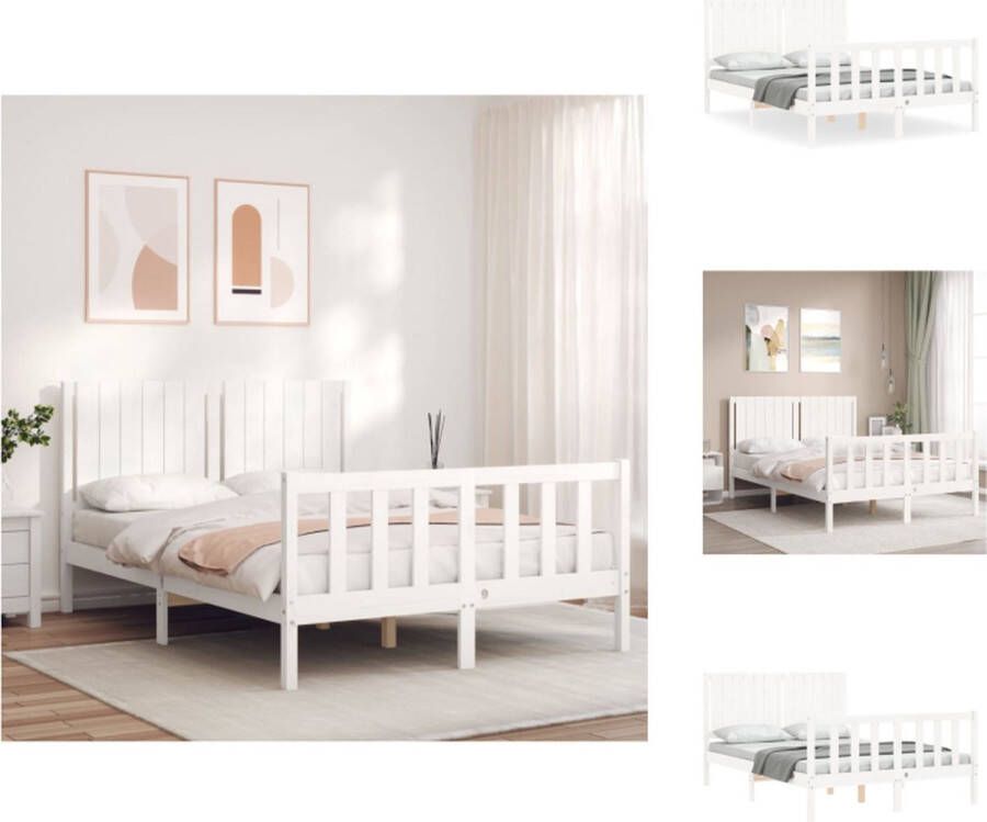 VidaXL Bedframe Massief grenenhout Wit 205.5 x 145.5 x 100 cm Multiplex lattenbodem Bed