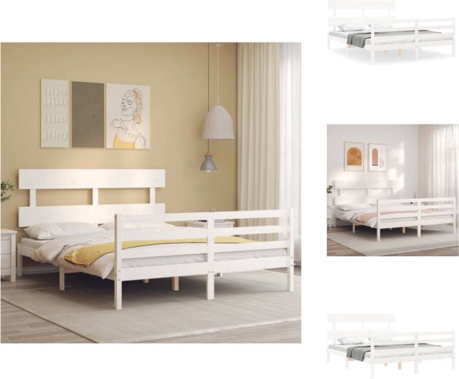VidaXL Bedframe Massief Grenenhout Wit 205.5 x 165.5 x 81 cm Multiplex lattenbodem Bed
