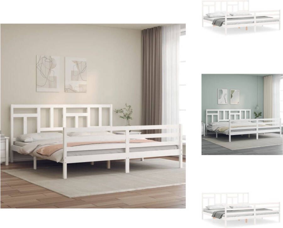 VidaXL Bedframe Massief Grenenhout Wit 205.5 x 185.5 x 100 cm (L x B x H) Multiplex Lattenbodem Bed