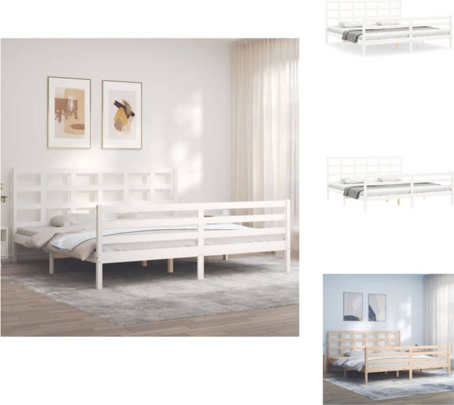 VidaXL Bedframe Massief Grenenhout Wit 205.5 x 185.5 x 100 cm Multiplex lattenbodem Bed