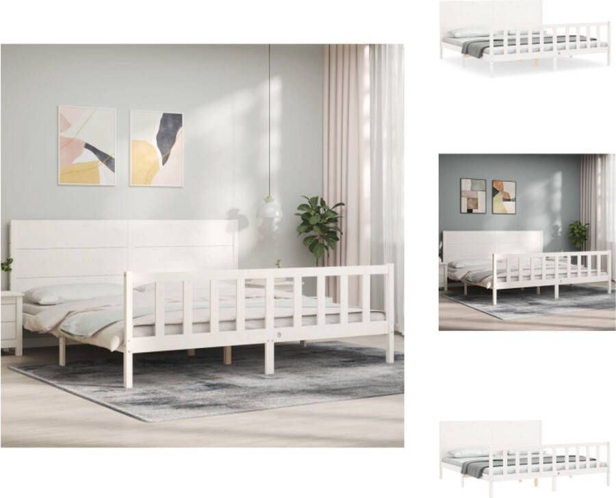 VidaXL Bedframe Massief Grenenhout Wit 205.5 x 205.5 x 100 cm Multiplex lattenbodem Bed