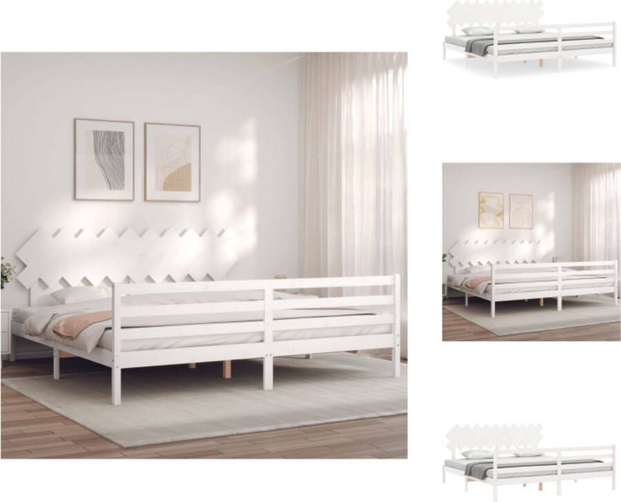 VidaXL Bedframe massief grenenhout wit 205.5 x 205.5 x 81 cm multiplex lattenbodem Bed