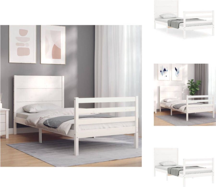 VidaXL Bedframe Massief grenenhout Wit 205.5 x 95.5 x 100 cm Multiplex lattenbodem Bed