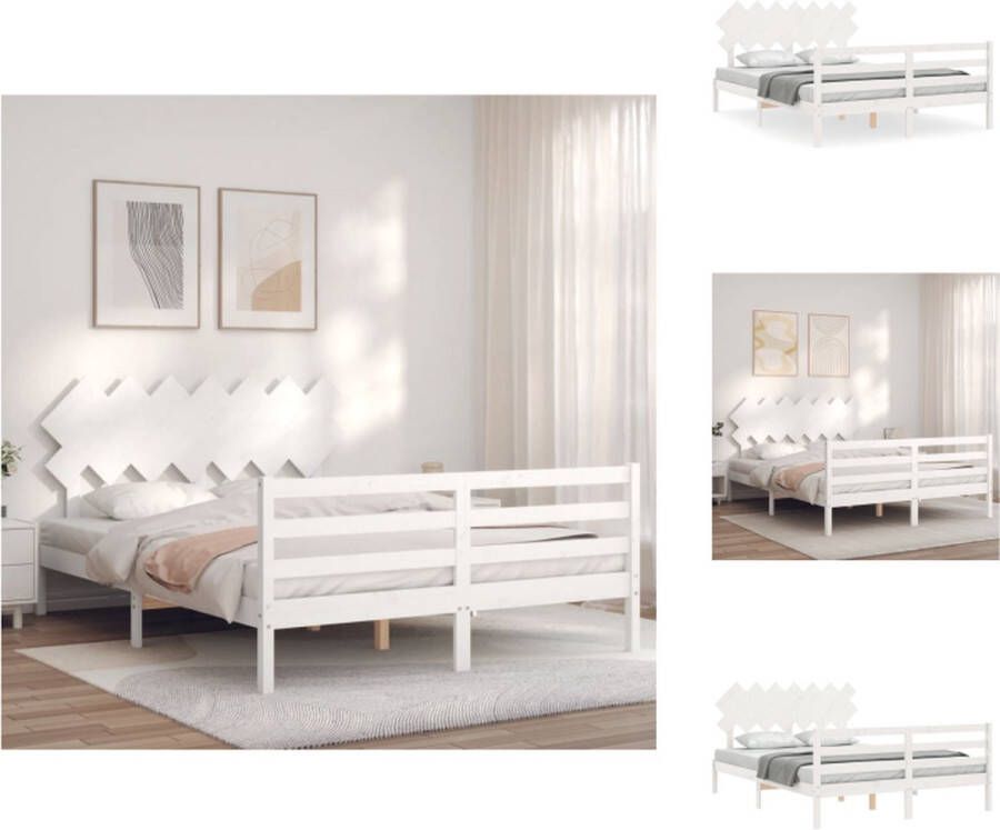 VidaXL Bedframe Massief Grenenhout Wit 205.5x155.5x81 cm Multiplex lattenbodem Bed