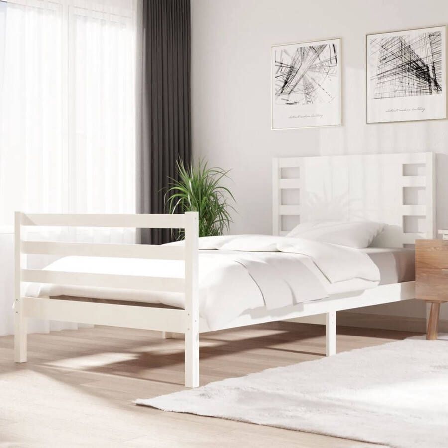 vidaXL Bedframe massief grenenhout wit 90x200 cm