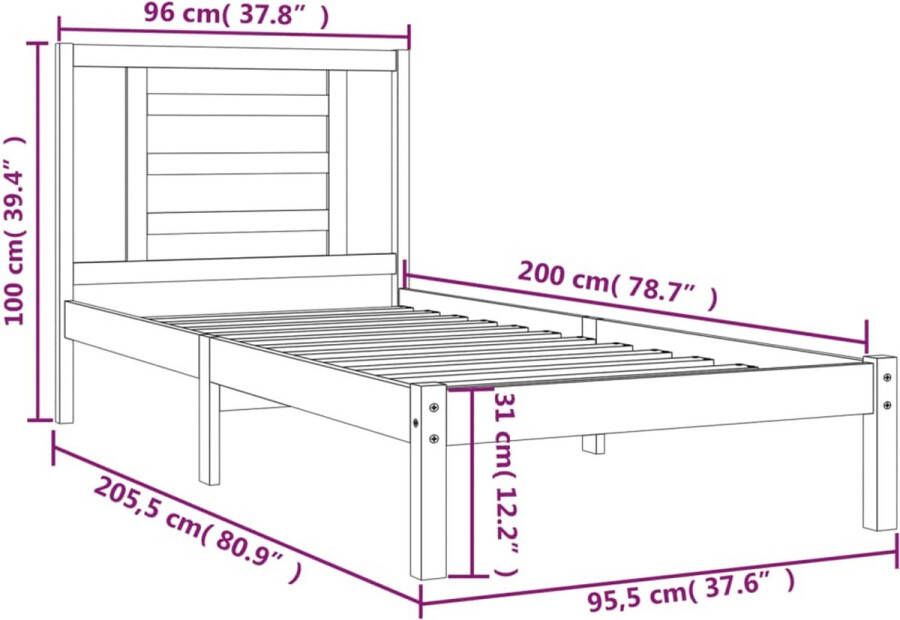 VidaXL Bedframe zonder matras massief grenenhout wit 90x200 cm