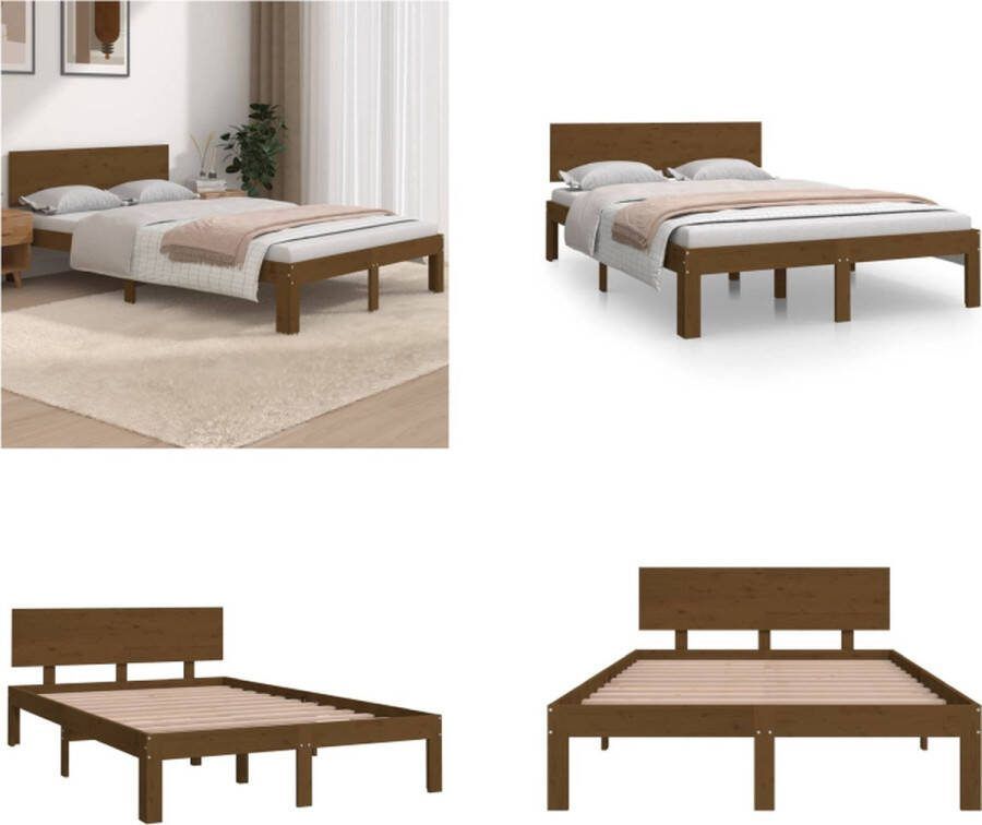 VidaXL Bedframe massief hout honingbruin 120x190 cm 4FT Small Double Bedframe Bedframes Bed Bedbodem