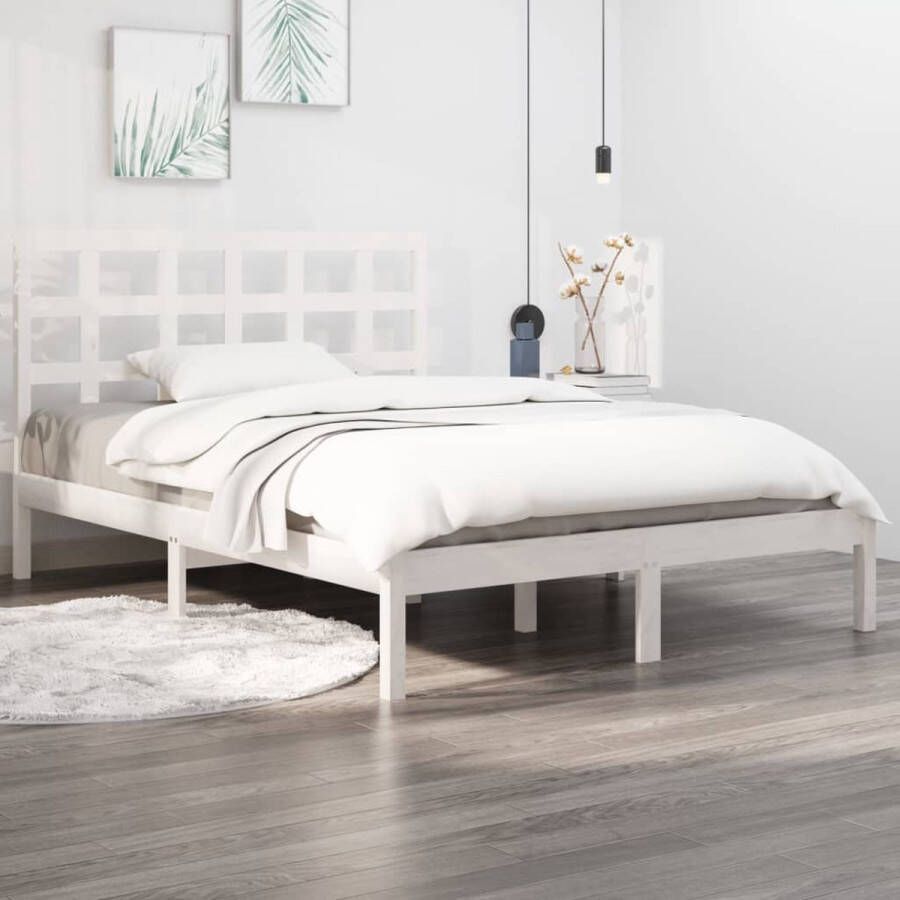 VidaXL Bedframe massief hout wit 120x190 cm 4FT Small Double