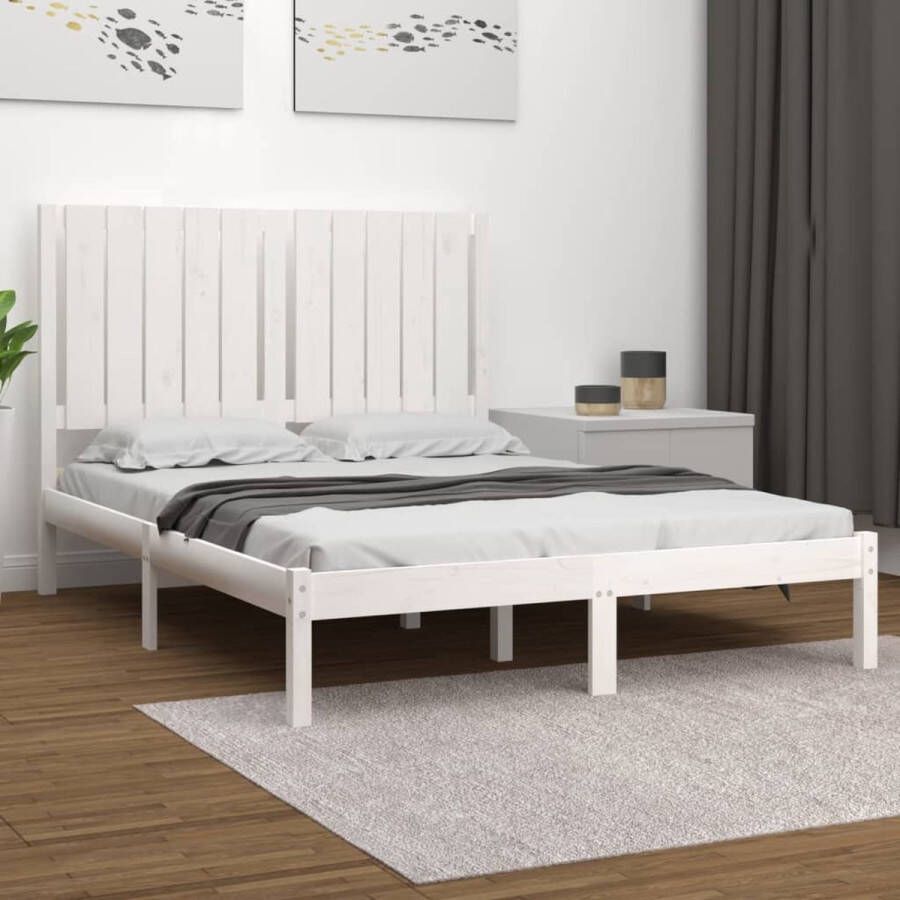 VidaXL Bedframe massief hout wit 120x190 cm 4FT Small Double