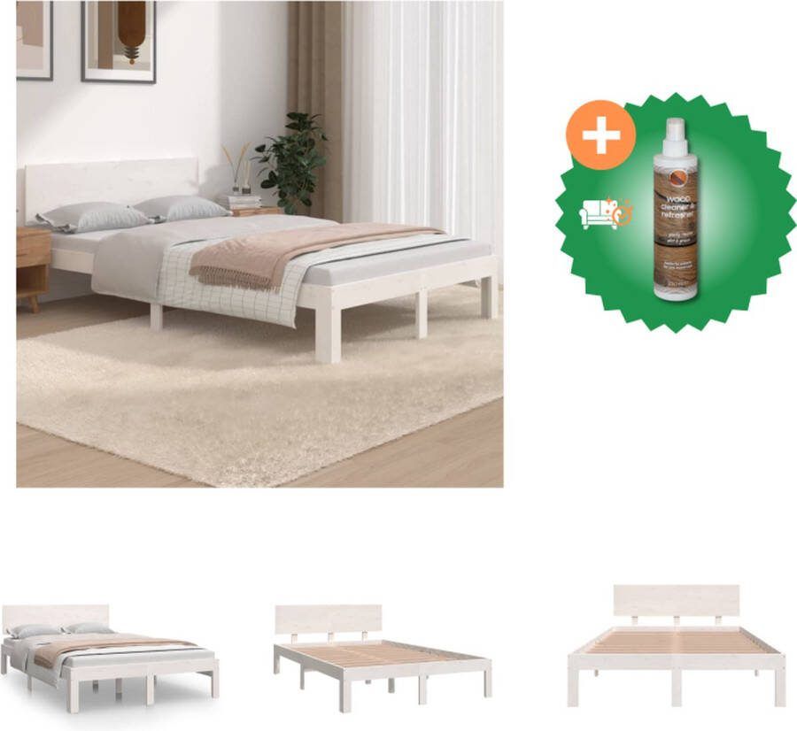VidaXL Bedframe massief hout wit 120x190 cm 4FT Small Double Bed Inclusief Houtreiniger en verfrisser