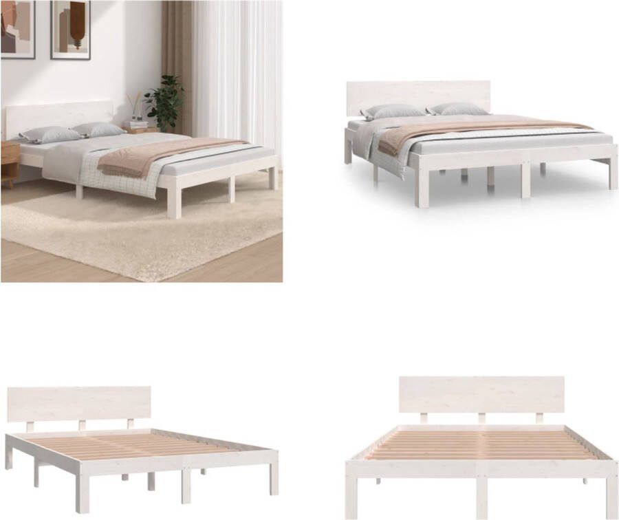 VidaXL Bedframe massief hout wit 135x190 cm 4FT6 Double Bedframe Bedframes Bed Bedbodem