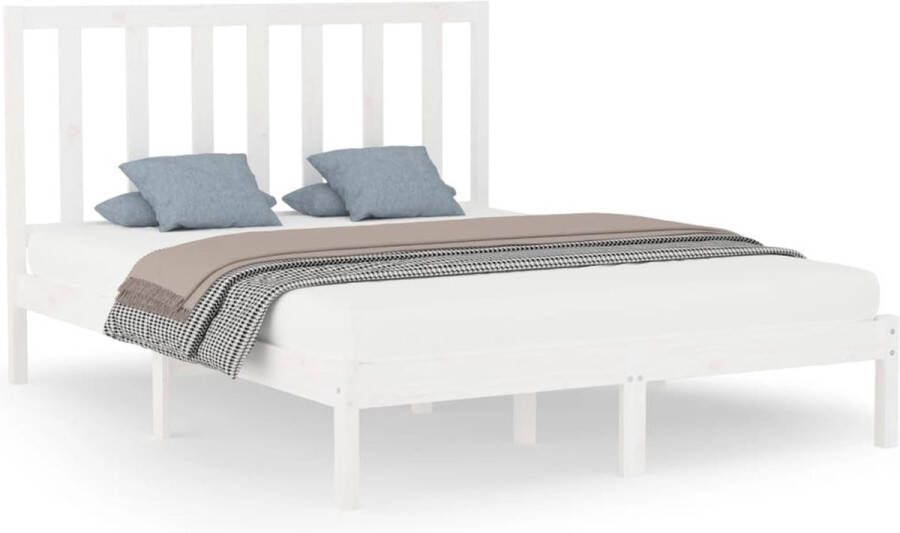 VidaXL -Bedframe-massief-hout-wit-150x200-cm-5FT-King-Size