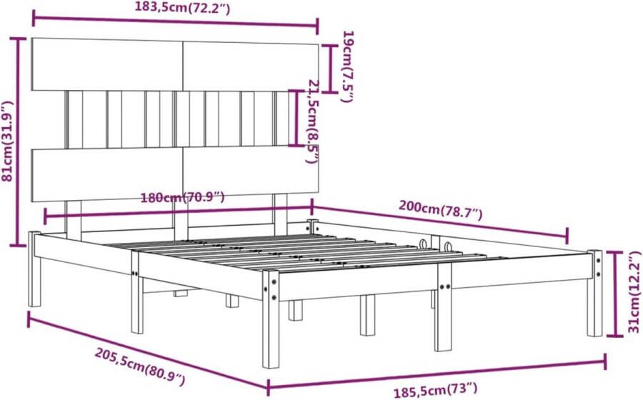 vidaXL -Bedframe-massief-hout-wit-180x200-cm-6FT-Super-King