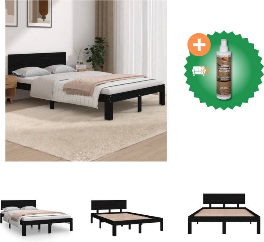 VidaXL Bedframe massief hout zwart 120x190 cm 4FT Small Double Bed Inclusief Houtreiniger en verfrisser