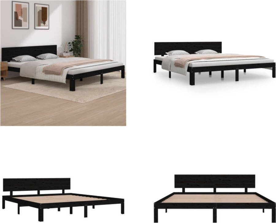 VidaXL Bedframe massief hout zwart 180x200 cm 6FT Super King Bedframe Bedframes Bed Bedbodem
