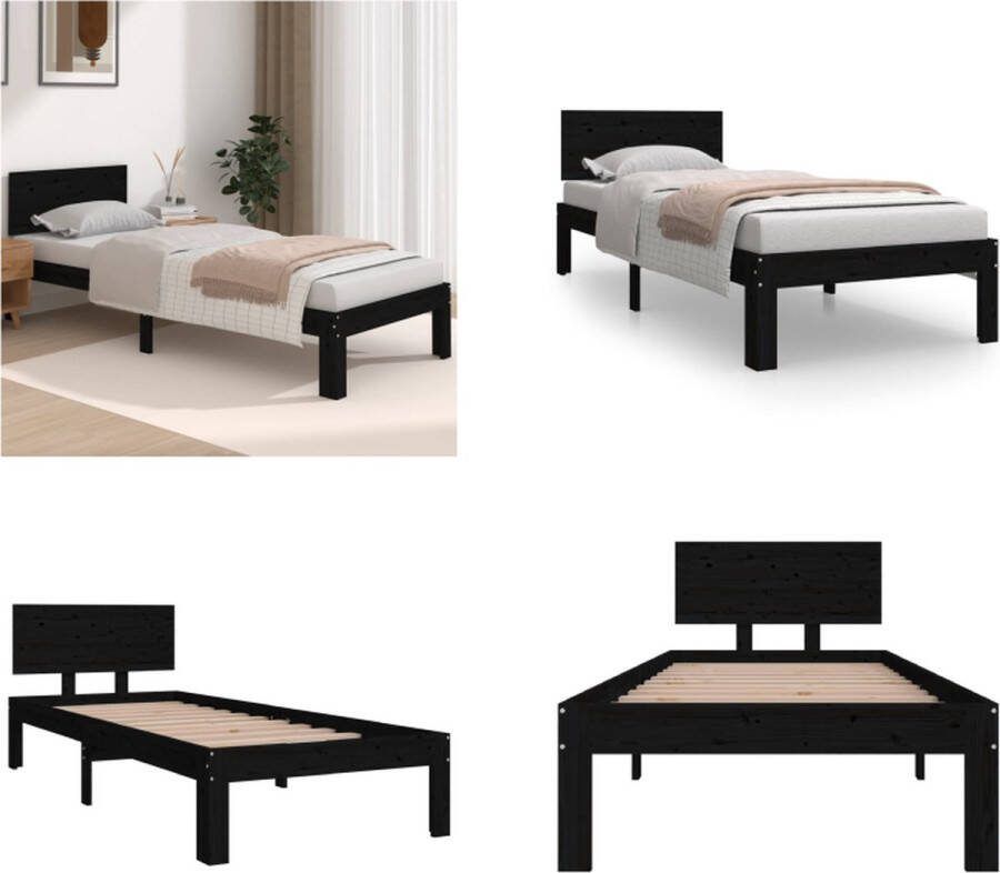 VidaXL Bedframe massief hout zwart 75x190 cm 2FT6 Small Single Bedframe Bedframes Bed Bedbodem