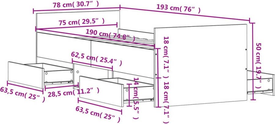 VidaXL -Bedframe-met-hoofd--en-voeteneinde-betongrijs-75x190-cm