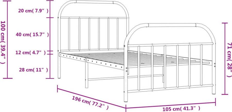 VidaXL -Bedframe-met-hoofd--en-voeteneinde-metaal-wit-100x190-cm