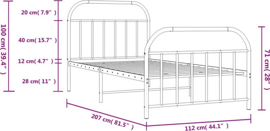 VidaXL -Bedframe-met-hoofd--en-voeteneinde-metaal-wit-107x203-cm