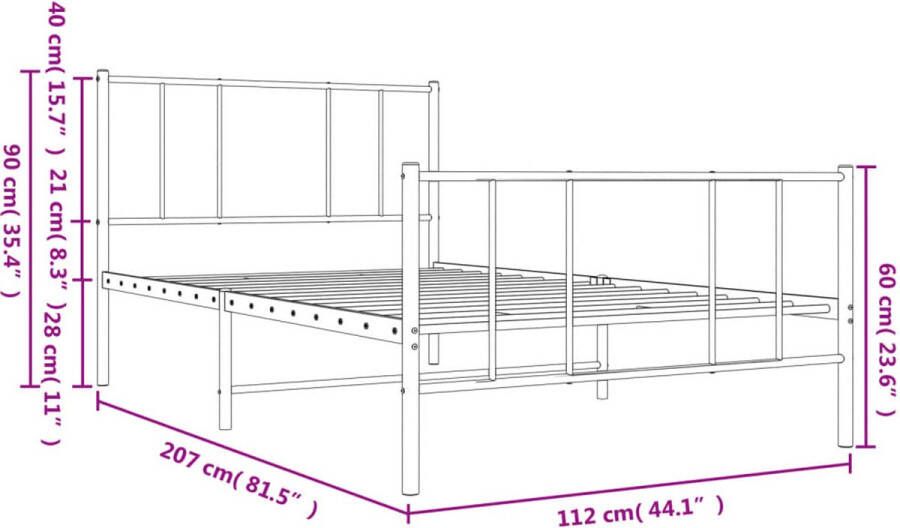 VidaXL -Bedframe-met-hoofd--en-voeteneinde-metaal-wit-107x203-cm