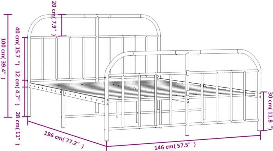 VidaXL -Bedframe-met-hoofd--en-voeteneinde-metaal-wit-140x190-cm