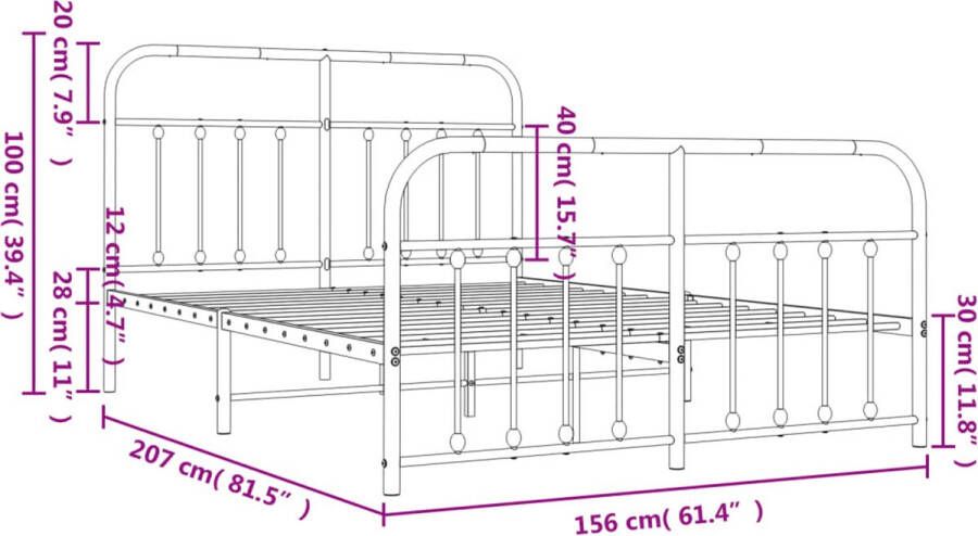 VidaXL -Bedframe-met-hoofd--en-voeteneinde-metaal-wit-150x200-cm