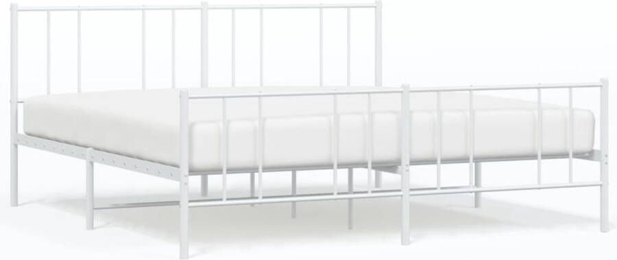 VidaXL -Bedframe-met-hoofd--en-voeteneinde-metaal-wit-193x203-cm