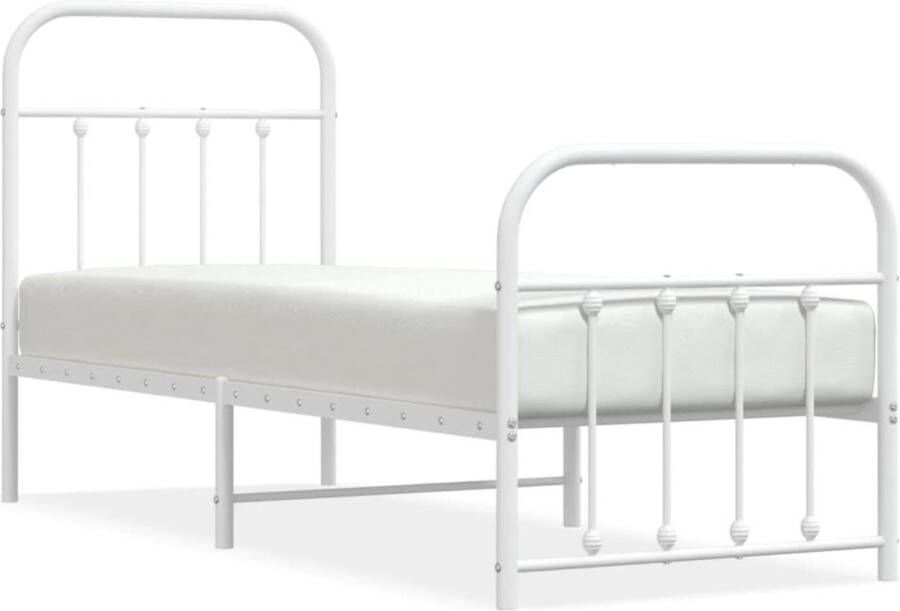 VidaXL -Bedframe-met-hoofd--en-voeteneinde-metaal-wit-75x190-cm